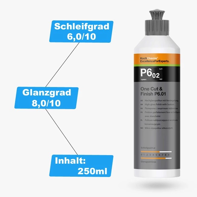 Koch Chemie One Cut Finish P6.02 250ml Hochglanzpolitur mit Versiegelung Koch Chemie One Cut Finish P6.02 250ml Hochglanzpolitur mit Versiegelung